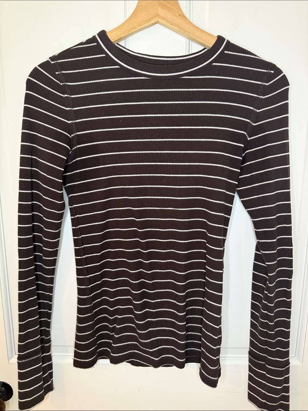 aerie Brown and White Striped Long-Sleeve Ribbed Tee